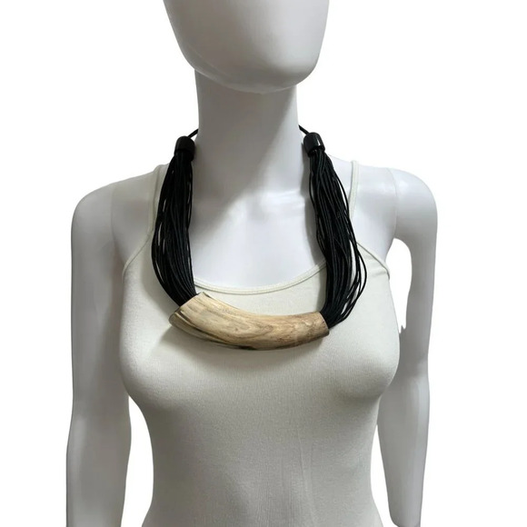 Horn and Multi Cord Statement Necklace - Picture 1 of 8
